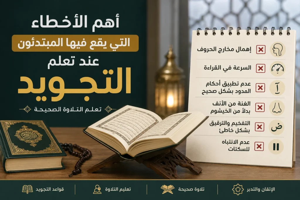 أشهر أخطاء التلاوة وقواعد التجويد باستخدام المصحف الشريف.